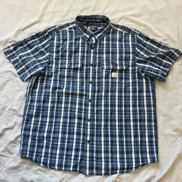 CARHARTT Button Up Shirt Mens Size XL Loose Fit Plaid Short Sleeve Work Utility - Picture 2 of 15